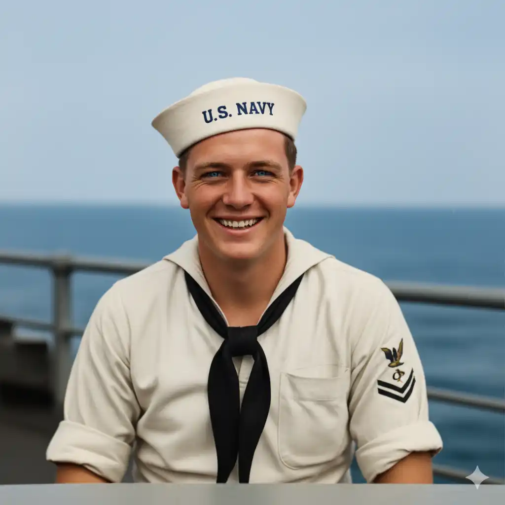 Beautifully restored sailor photo with vibrant colors
